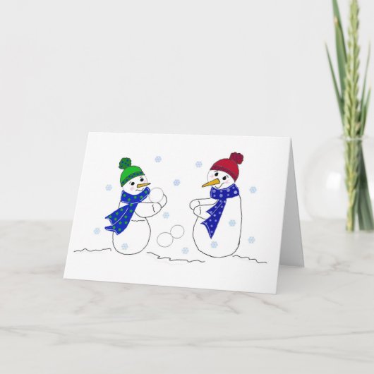 Snowmen spelen in de sneeuw feestdagen kaart (Voorkant)