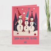 Snowmen Three Ice Men Pink Theme Kitschmas Kaart (Voorkant)