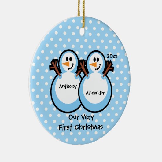 Snowmen Twin Boys Baby's Eerste kerstversiering Keramisch Ornament (Rechts)