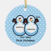 Snowmen Twin Boys Baby's Eerste kerstversiering Keramisch Ornament (Voorkant)