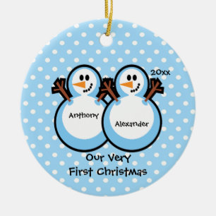 Snowmen Twin Boys Baby's Eerste kerstversiering Keramisch Ornament