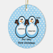 Snowmen Twin Boys Baby's Eerste kerstversiering Keramisch Ornament (Links)