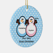 Snowmen Twins Baby's First Kerstversiering Keramisch Ornament (Rechts)