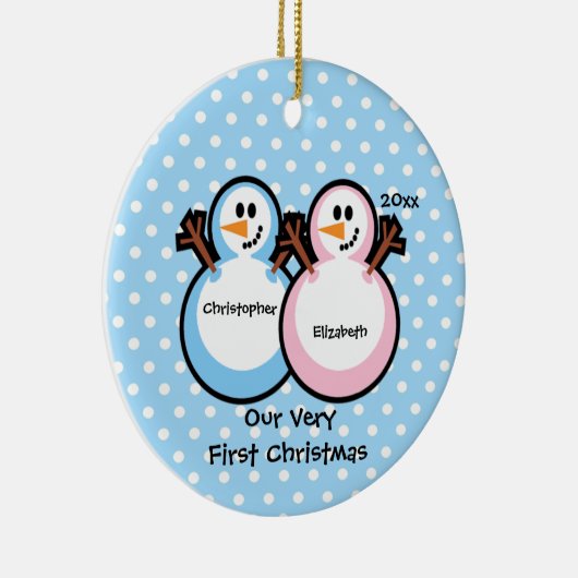 Snowmen Twins Baby's First Kerstversiering Keramisch Ornament (Rechts)