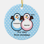 Snowmen Twins Baby's First Kerstversiering Keramisch Ornament (Voorkant)