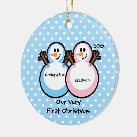 Snowmen Twins Baby's First Kerstversiering Keramisch Ornament (Links)