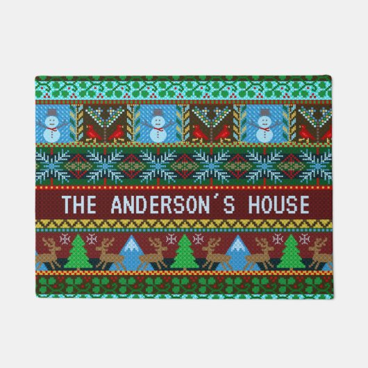 Snowmen van de kerstrendierklinker | Familienaam Deurmat (Voorkant)