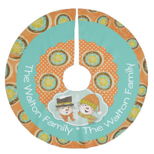 Snowmen Voeg Familienaam Holiday Tree Skirt toe Kerstboom Rok