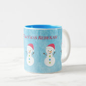 Snowmen voor fijne kerst tweekleurige koffiemok (Voorkant rechts)