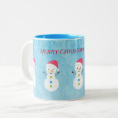 Snowmen voor fijne kerst tweekleurige koffiemok (Voorkant links)