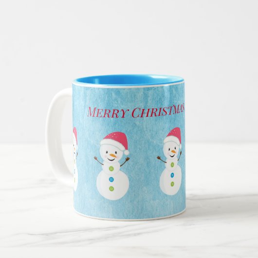Snowmen voor fijne kerst tweekleurige koffiemok (Voorkant links)