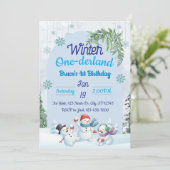 Snowmen Winter One-derland 1st Birthday Kaart (Staand voorkant)