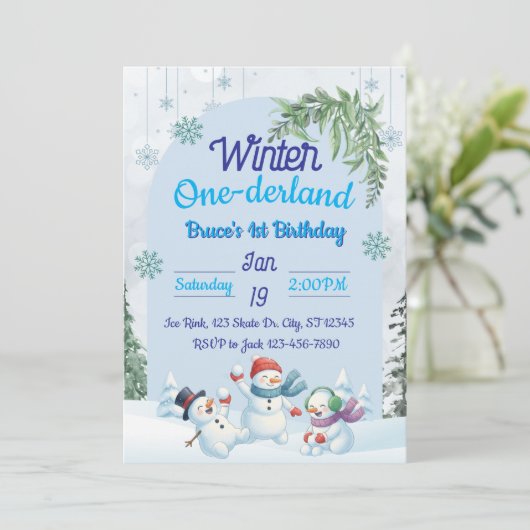 Snowmen Winter One-derland 1st Birthday Kaart (Staand voorkant)