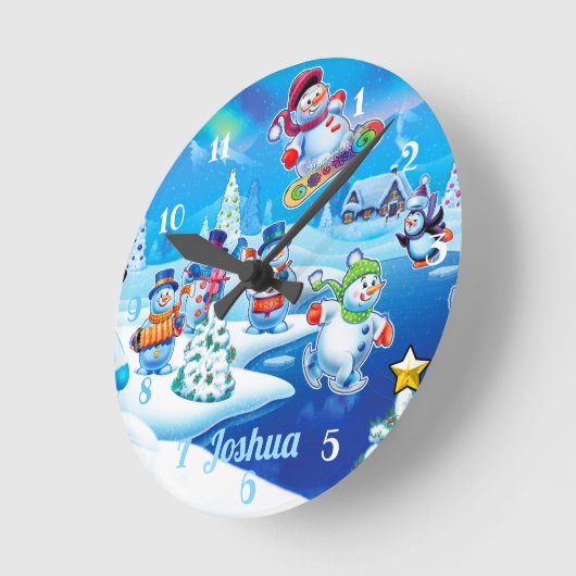 Snowmen Winter Wonderland. Gemiddelde wandklok (Hoek)