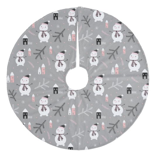 Snowmen, woningen en winterbijkantoren fleece kerstboom rok (Voorkant)