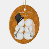 Snowmen zoenen trouwden met onze eerste kerstdag keramisch ornament (Rechts)
