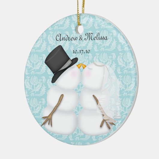 Snowmen zoenen trouwden met onze eerste kerstdag keramisch ornament (Links)