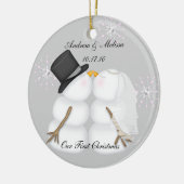 Snowmen zoenen trouwden met onze eerste kerstdag keramisch ornament (Links)