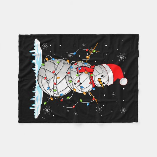 Snowmies Santa Lights Christmas Snowman Volleyball Fleece Deken (Voorkant (Horizontaal))