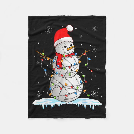 Snowmies Santa Lights Christmas Snowman Volleyball Fleece Deken (Voorkant)