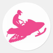 Snowmobiel/warmroze schuin ronde sticker (Voorkant)