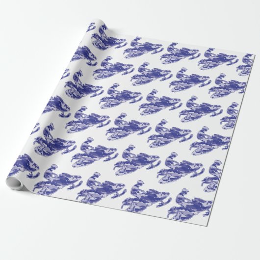 Snowmobier in Camouflage Blue Cadeaupapier (Uitgerold)