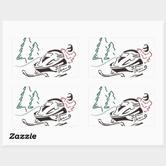 Snowmobier Pine Trees Rechthoekige Sticker (Vel)