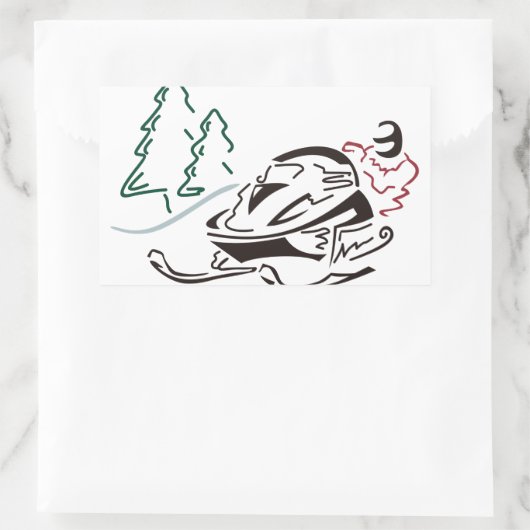 Snowmobier Pine Trees Rechthoekige Sticker (Tas)