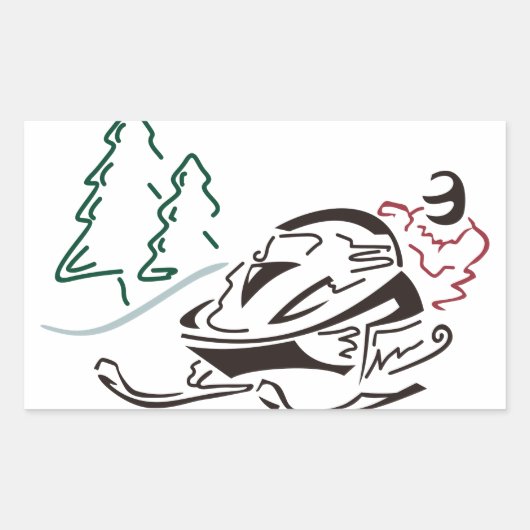 Snowmobier Pine Trees Rechthoekige Sticker (Voorkant)