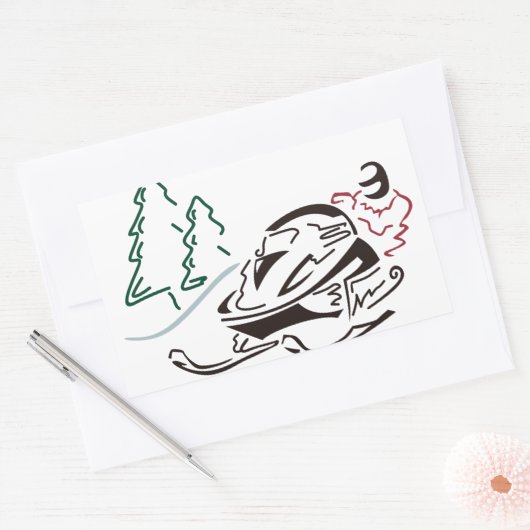 Snowmobier Pine Trees Rechthoekige Sticker (Envelop)