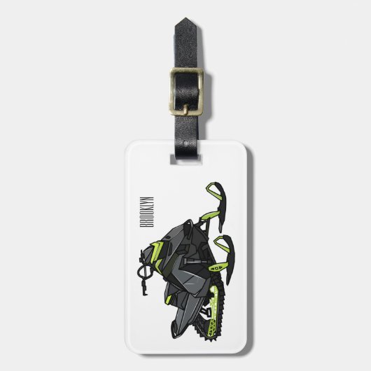 Snowmobile cartoon illustratie bagagelabel (Voorkant verticaal)