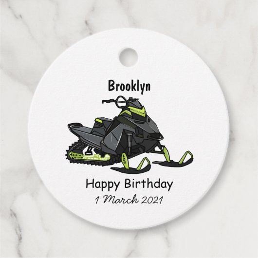 Snowmobile cartoon illustratie bedankjes labels (Voorkant)