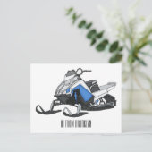 Snowmobile cartoon illustratie briefkaart (Staand voorkant)