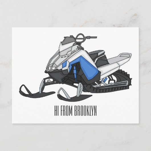 Snowmobile cartoon illustratie briefkaart (Voorkant)