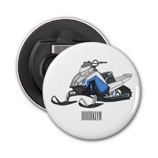 Snowmobile cartoon illustratie button flesopener (Voorkant)