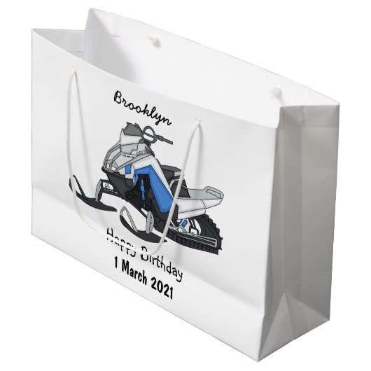 Snowmobile cartoon illustratie groot cadeauzakje (Voorkant Gekanteld)