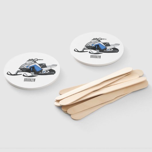 Snowmobile cartoon illustratie handwaaier (Niet-gemonteerd)