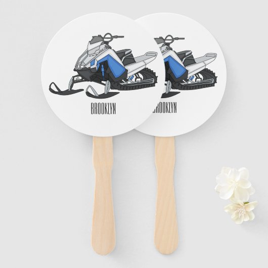 Snowmobile cartoon illustratie handwaaier (Voorkant en achterkant)