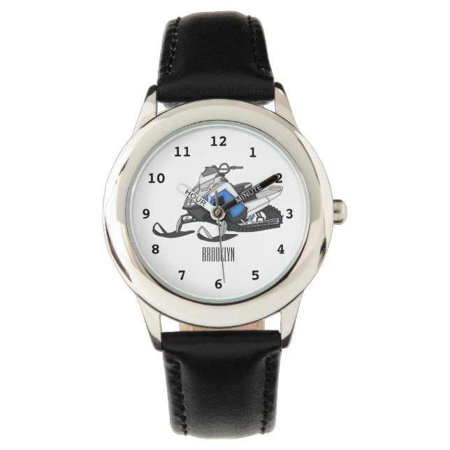 Snowmobile cartoon illustratie horloge (Voorkant)