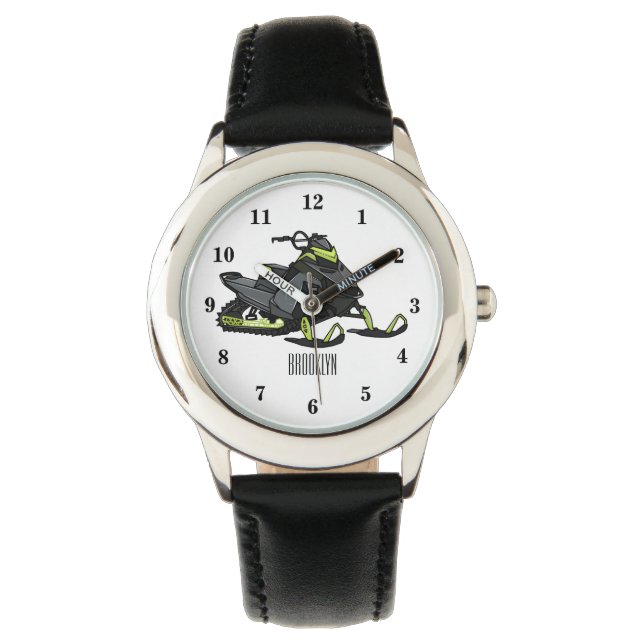 Snowmobile cartoon illustratie horloge (Voorkant)