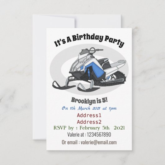 Snowmobile cartoon illustratie kaart (Voorkant)