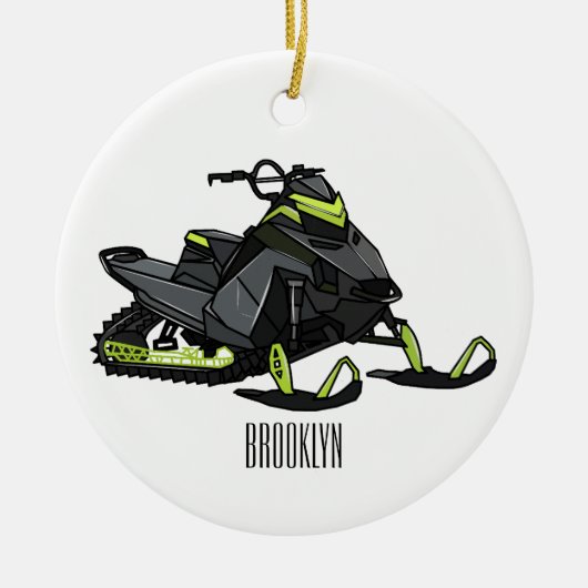 Snowmobile cartoon illustratie keramisch ornament (Voorkant)