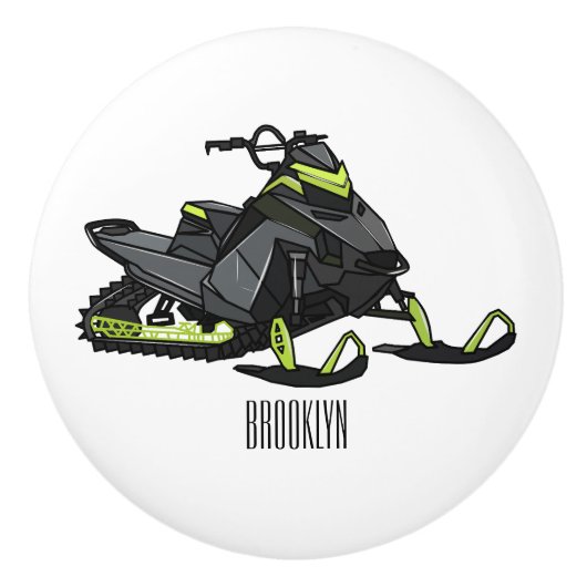 Snowmobile cartoon illustratie keramische knop (Voorkant)