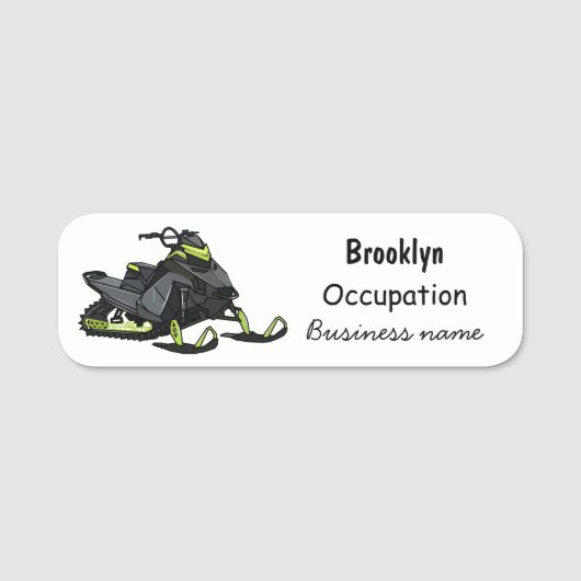 Snowmobile cartoon illustratie naamplaatje (Voorkant)