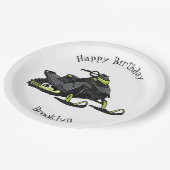 Snowmobile cartoon illustratie papieren bordje (Gekanteld)