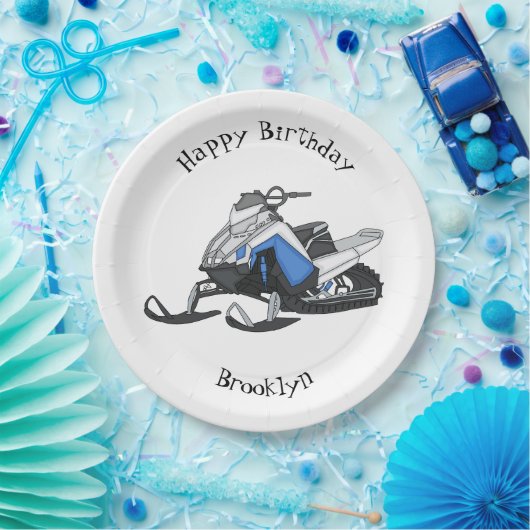 Snowmobile cartoon illustratie papieren bordje (Feest)