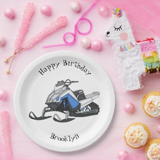 Snowmobile cartoon illustratie papieren bordje (Feest)
