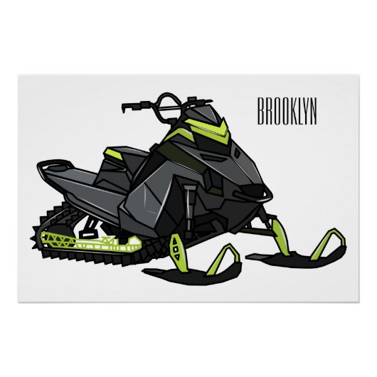 Snowmobile cartoon illustratie perfect poster (Voorkant)