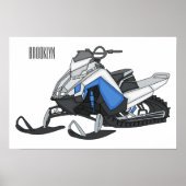 Snowmobile cartoon illustratie poster (Voorkant)