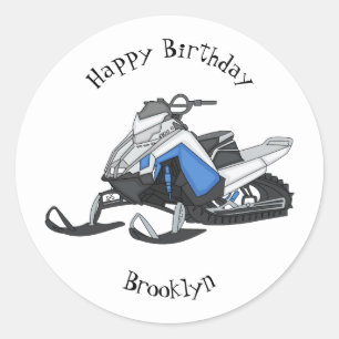 Snowmobile cartoon illustratie ronde sticker